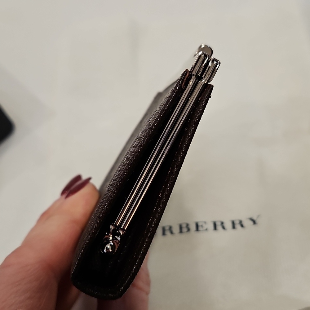 NIB Burberry Textured Brown Coin Purse Wallet Silver Kisslock Clasp | MINT - Picture 9 of 11
